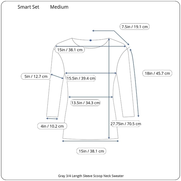 Smart Set Gray 3/4 Sleeve Deep Scoop Neck Fine Knit Long Sweater Medium - Picture 16 of 16